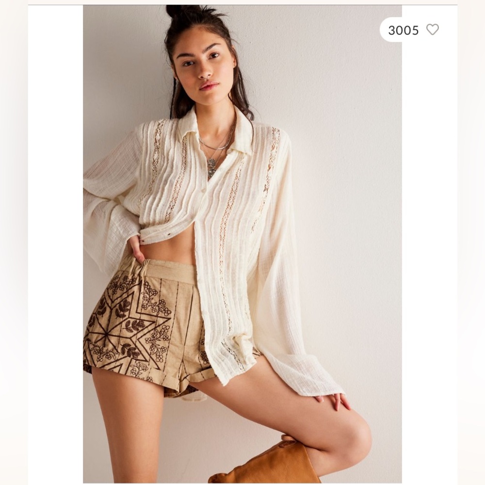 NWT Free People Westover Embroidered Shorts. Size XS